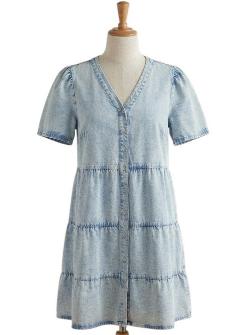 Shein Curve Light Wash Denim Tiered Button-Front Dress - 3x